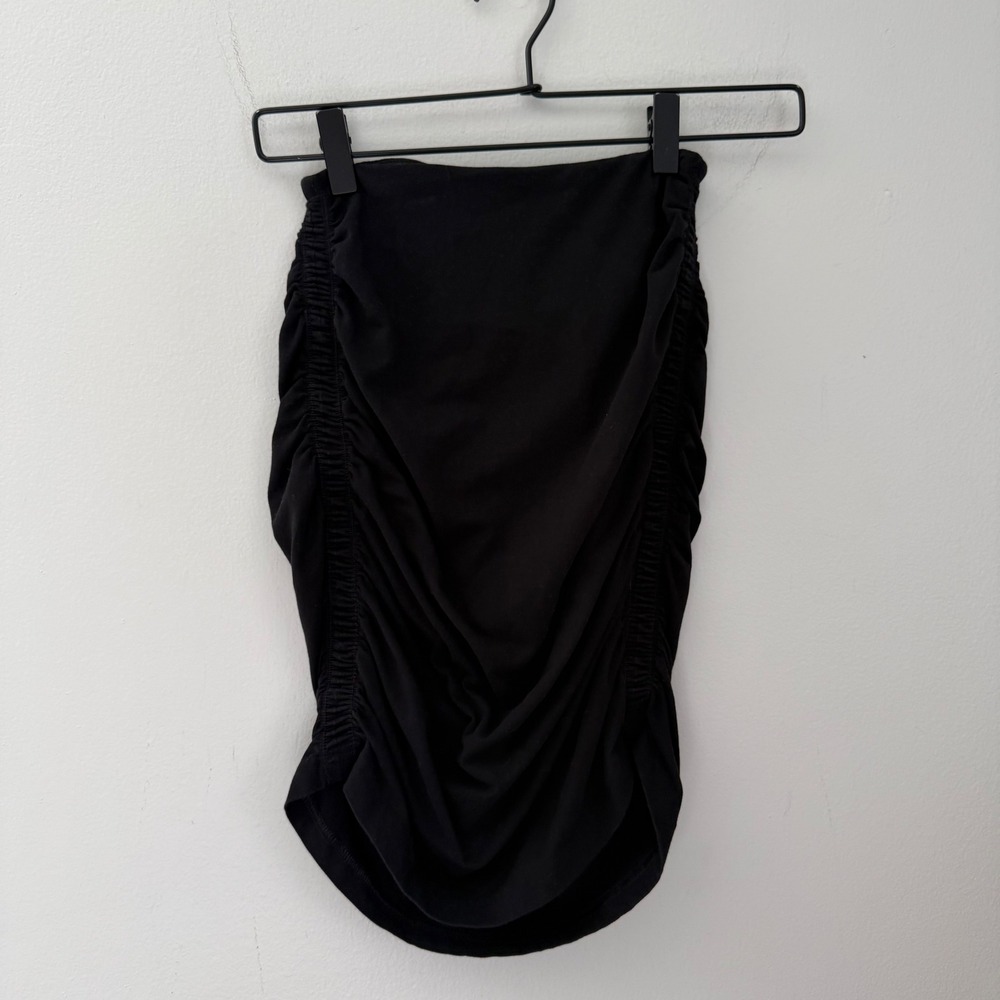 Tna Aritzia Black Ruched Mini Skirt Bodycon Curved Hem Small